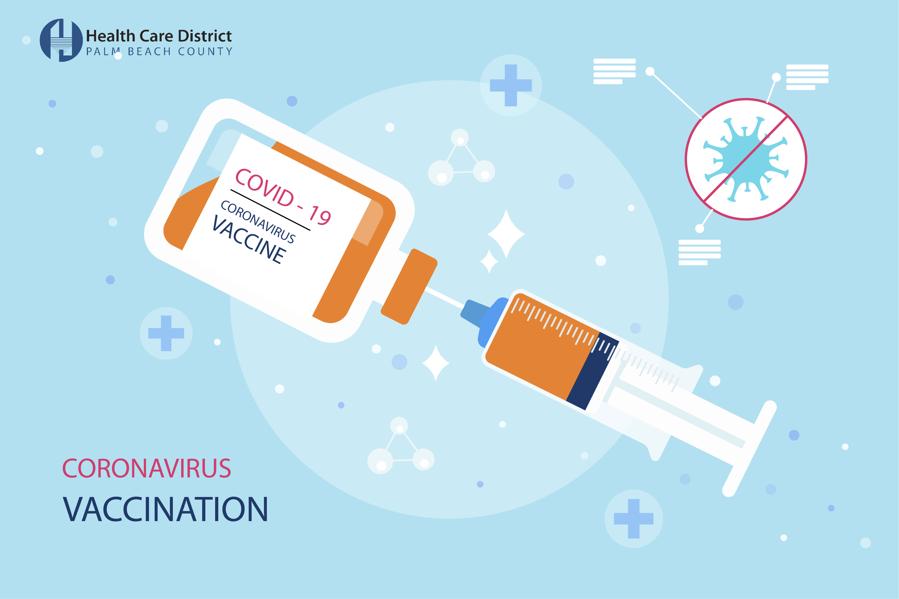 Light blue banner with a graph of a pediatric covid vaccine in orange